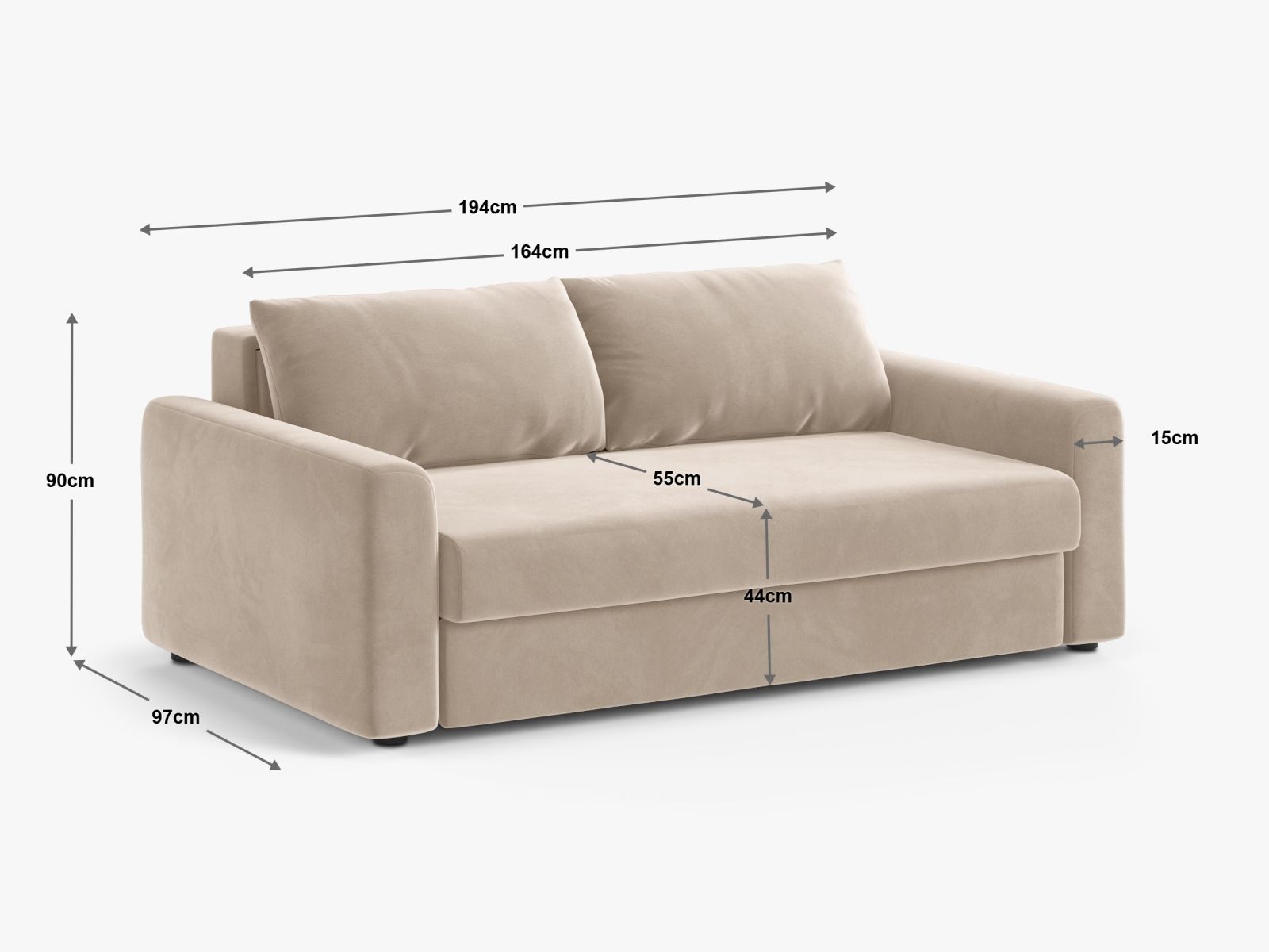 Modernes 3-Sitzer Sofa David in Pink-Salvador, vielseitig einsetzbar als Schlafsofa für Gäste und stilvolle Wohnräume von Micadoni.