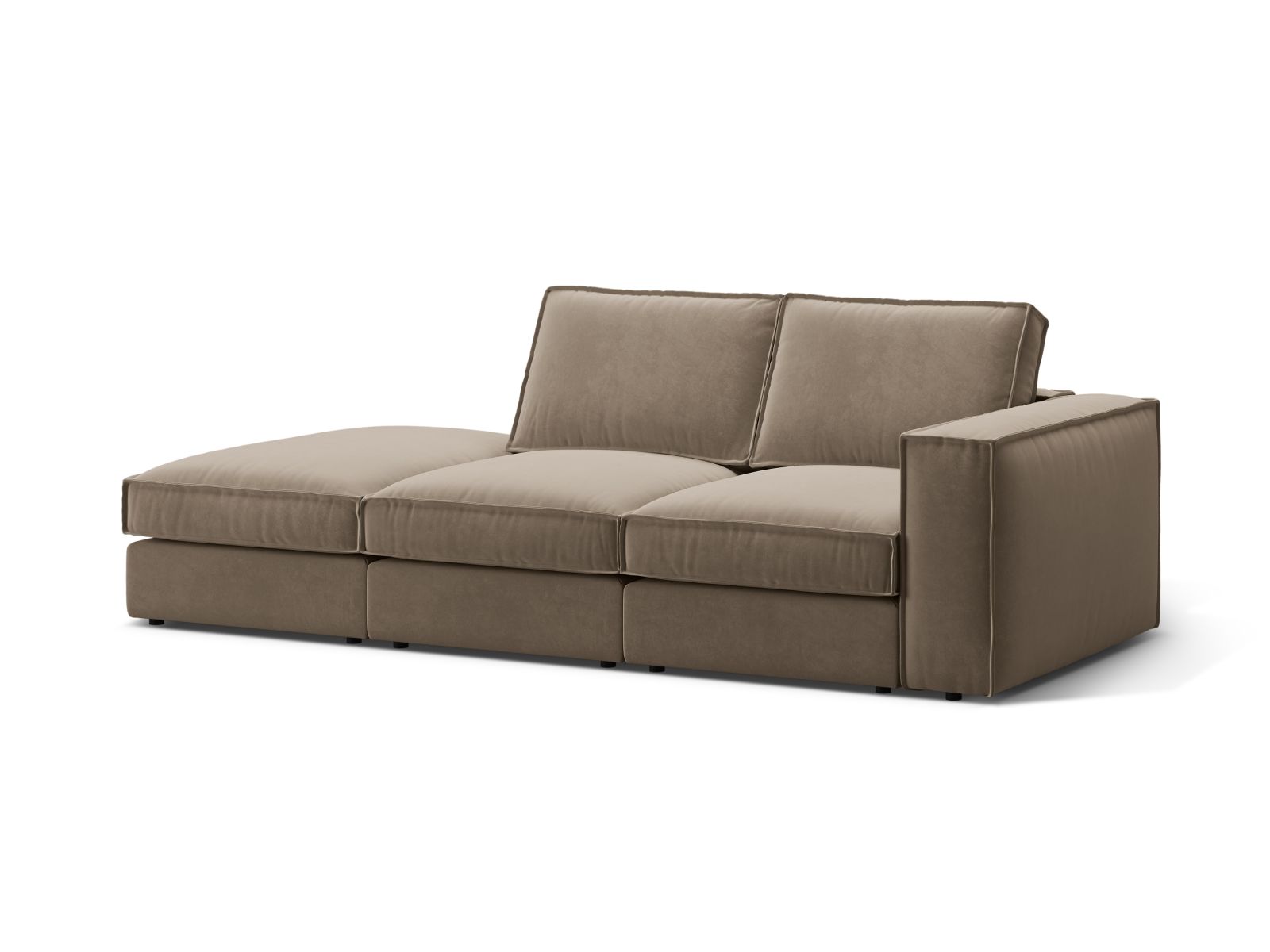 Elegantes 3-Sitzer Sofa Pola Open End links in Grau-Braun, ideal für moderne Wohnräume, erhältlich bei KAQTU Design AG.
