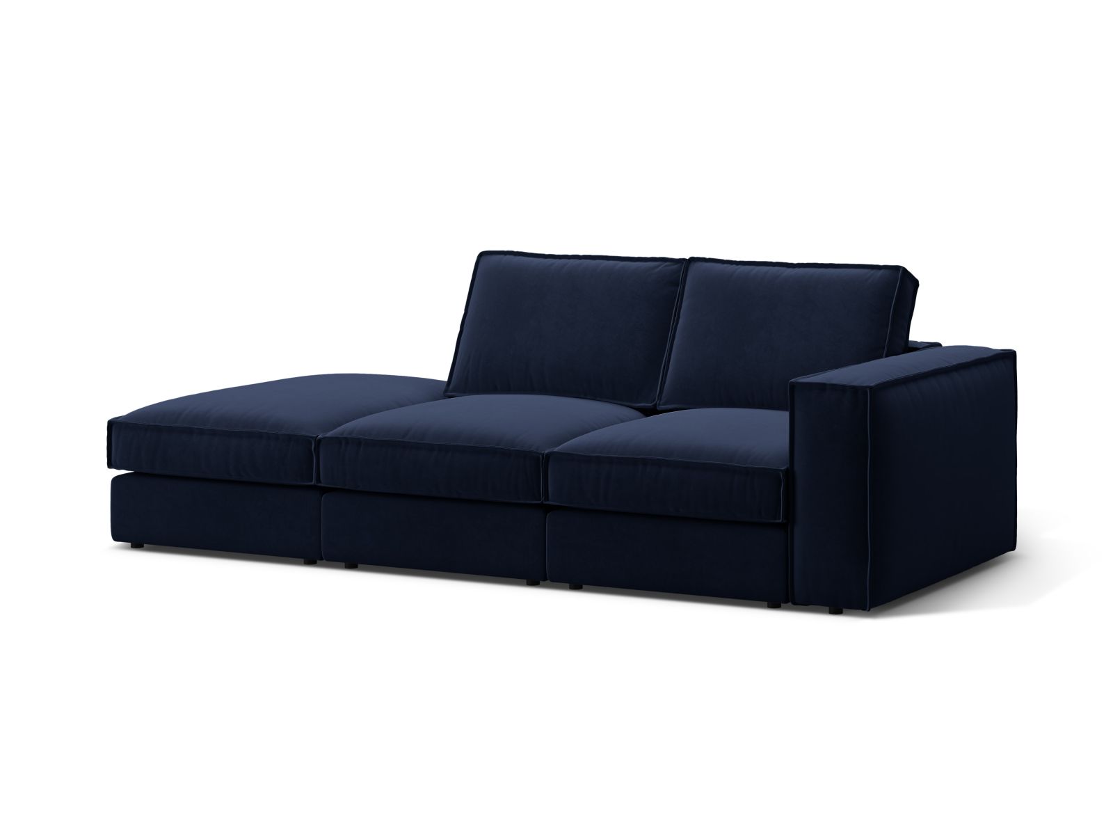 Elegantes 3-Sitzer Sofa Pola Open End links in Royal Blue, ideal für moderne Wohnräume, erhältlich bei KAQTU Design AG.