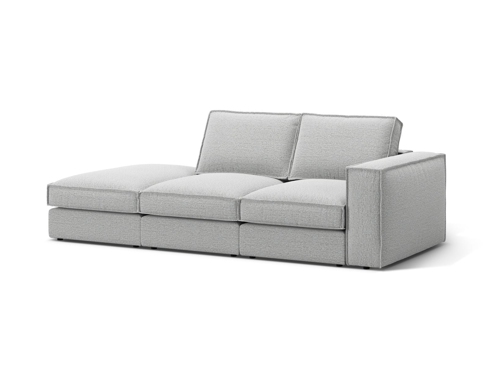 Elegantes 3-Sitzer Sofa Open End links Pola in hellem Grau, ideal für moderne Wohnräume, erhältlich bei KAQTU Design AG.