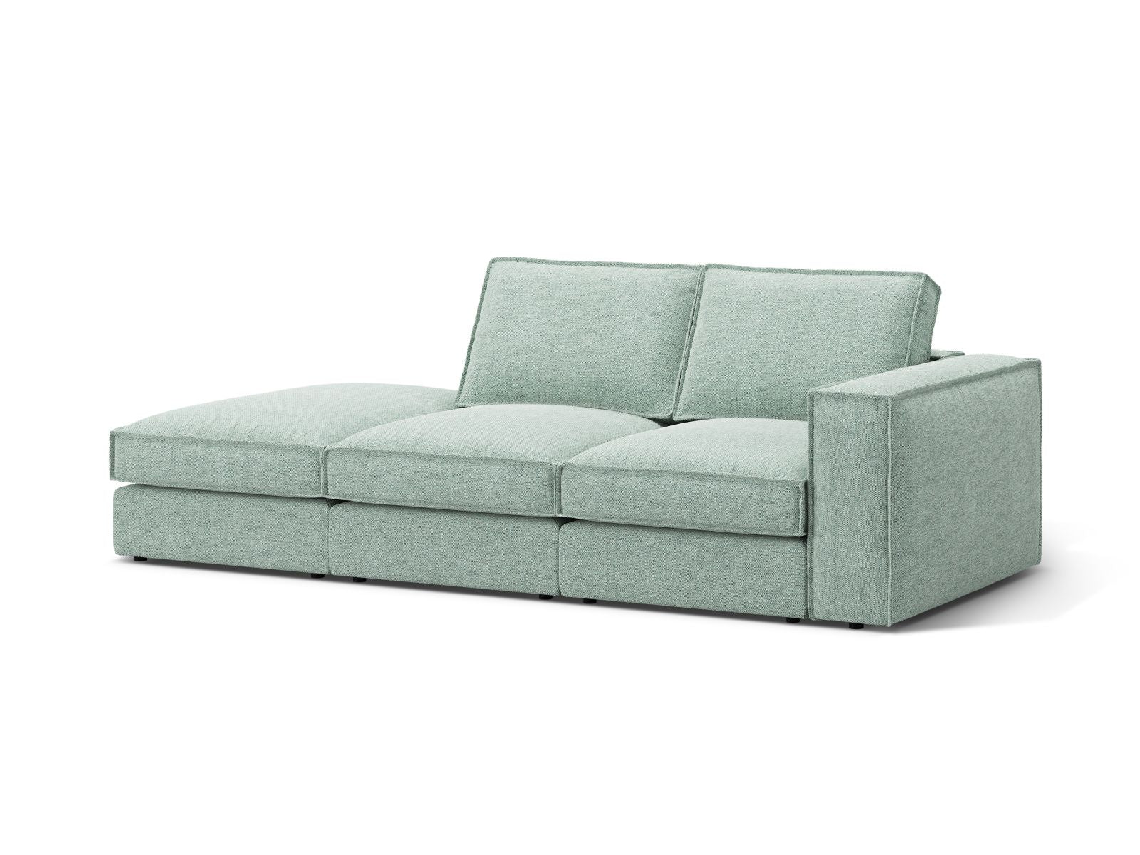 Elegantes 3-Sitzer Sofa Open End links Pola in sanftem Mint, ideal für stilvolle Wohnräume, erhältlich bei KAQTU Design AG.