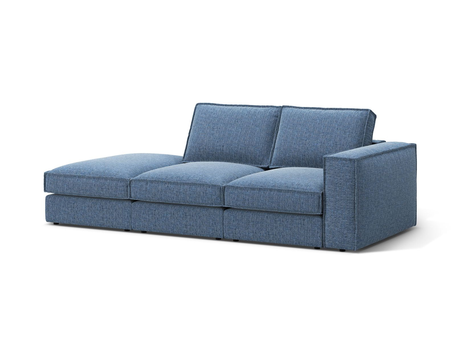 Elegantes 3-Sitzer Sofa Open End links Pola in Dunkelblau, ideal für stilvolle Wohnräume, erhältlich bei KAQTU Design AG.