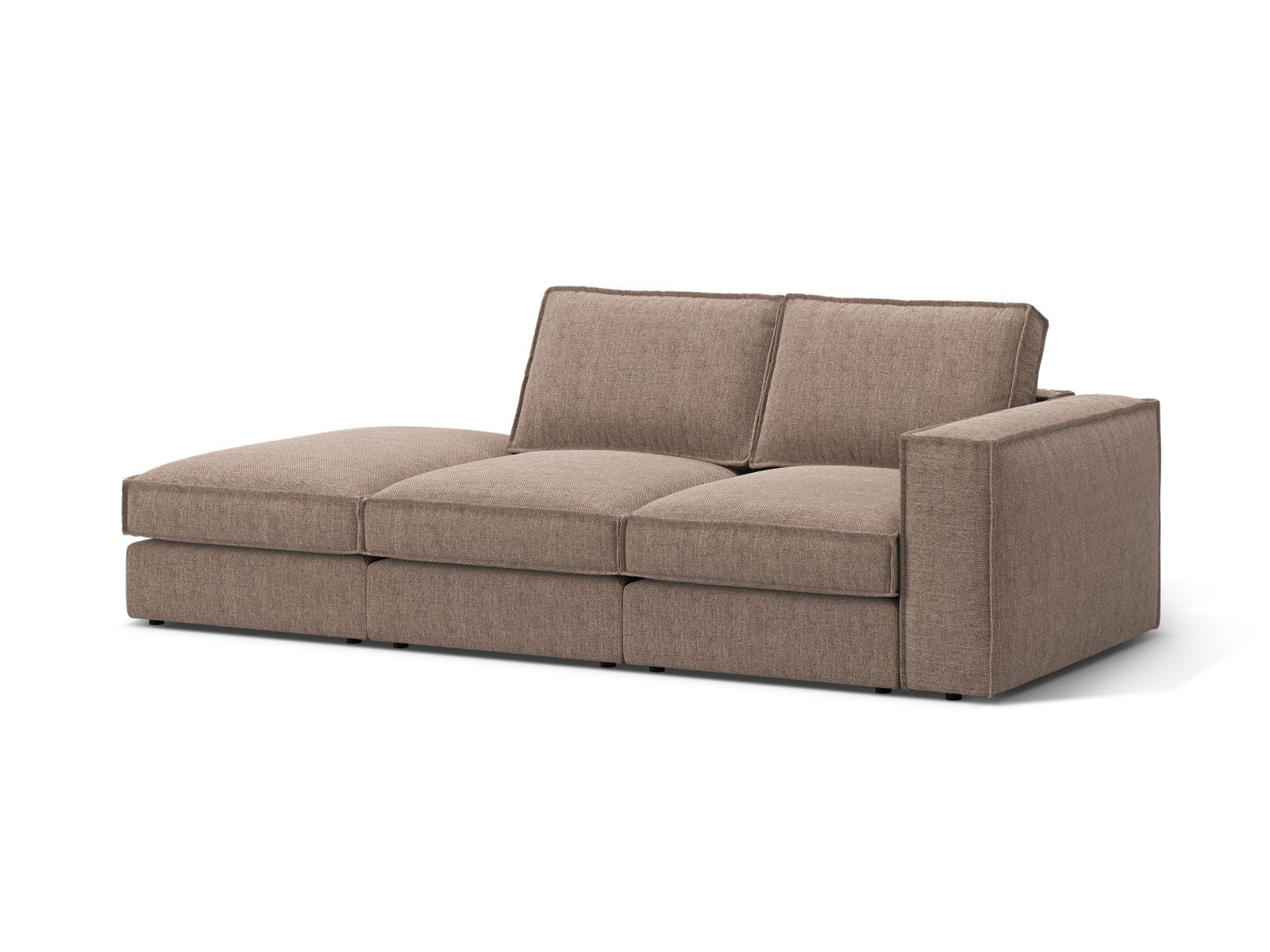 Elegantes 3-Sitzer Sofa Open End links Pola in hellem Braun, ideal für stilvolle Wohnräume, erhältlich bei KAQTU Design AG.