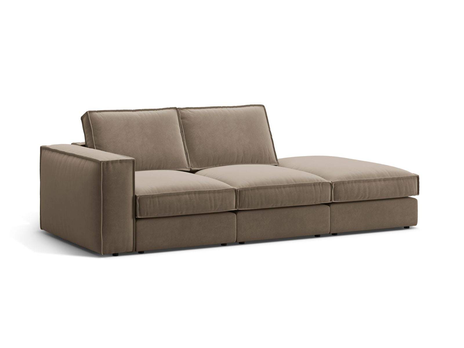 Elegantes 3-Sitzer Sofa Pola in Grau-Braun mit offenem Ende rechts, ideal für moderne Wohnräume und stilvolle Einrichtung.