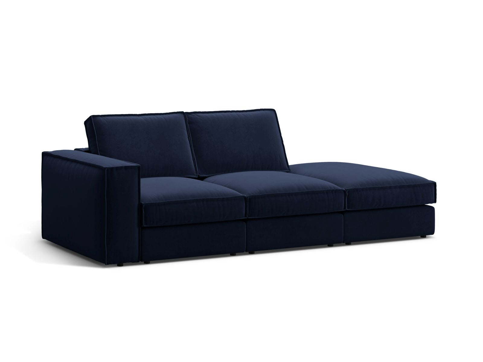 Elegantes 3-Sitzer Sofa Pola in Royal Blue mit offenem Ende rechts, ideal für moderne Wohnräume, erhältlich bei KAQTU Design AG.