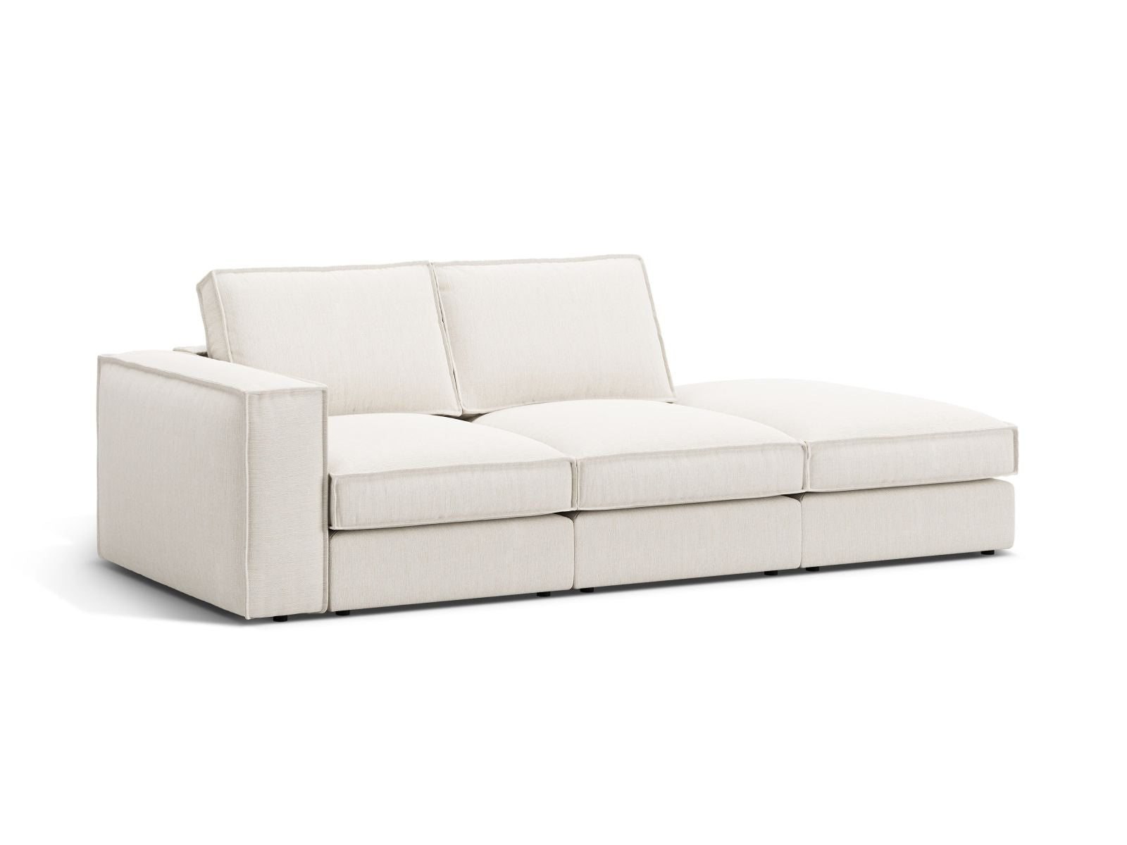 Elegantes 3-Sitzer Ecksofa Open End rechts Pola in stilvollem Weiß, ideal für moderne Wohnräume, erhältlich bei KAQTU Design AG.
