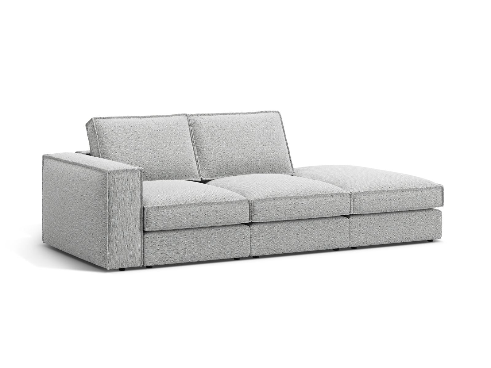 Elegantes 3-Sitzer Ecksofa Open End rechts Pola in hellem Grau, ideal für moderne Wohnräume, erhältlich bei KAQTU Design AG.