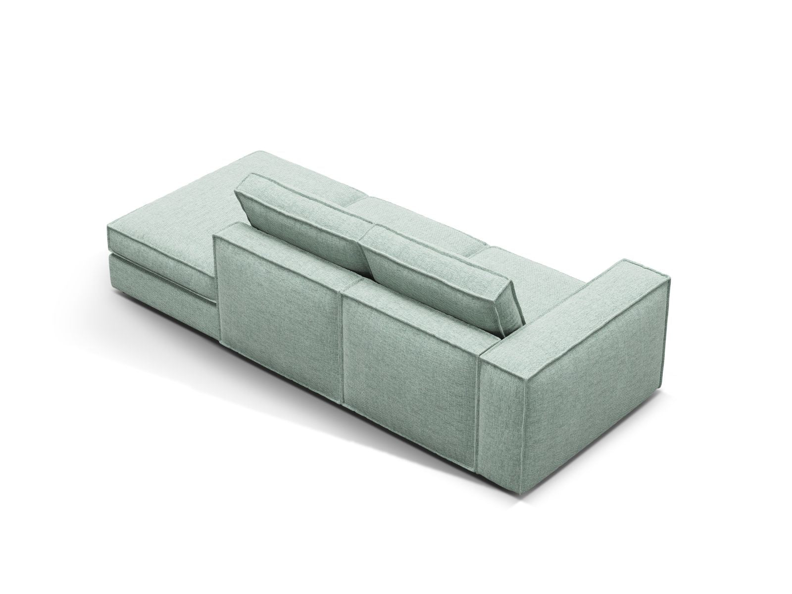 Elegantes 3-Sitzer Ecksofa Open End rechts in zartem Mintgrün, ideal für gemütliche und moderne Wohnambiente, von Micadoni.