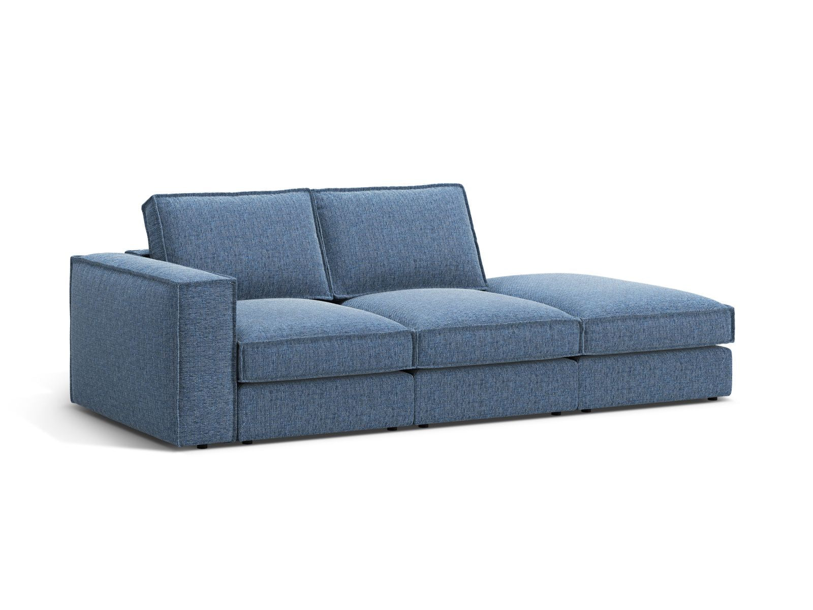 Elegantes 3-Sitzer Ecksofa Open End rechts Pola in Dunkelblau, ideal für stilvolle Wohnräume, erhältlich bei KAQTU Design AG.