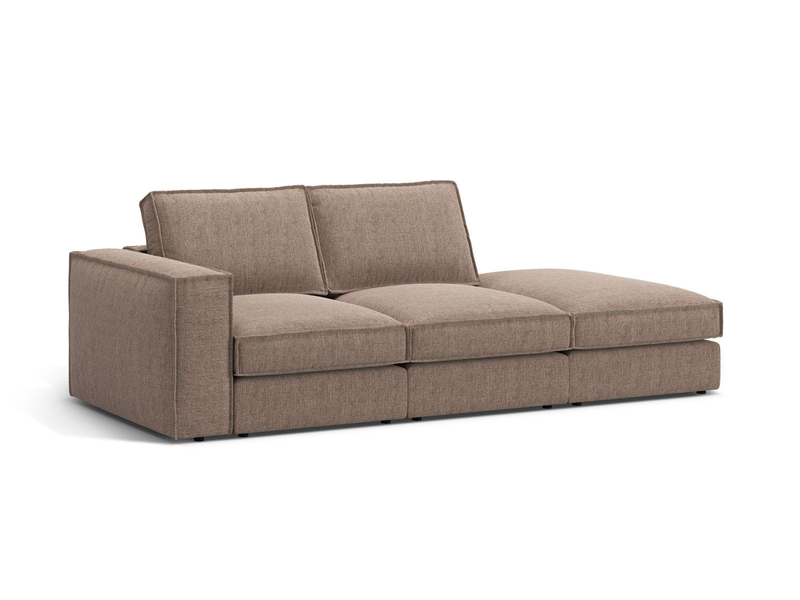 Elegantes 3-Sitzer Ecksofa Open End rechts Pola in hellem Braun, ideal für stilvolle Wohnräume, erhältlich bei KAQTU Design AG.