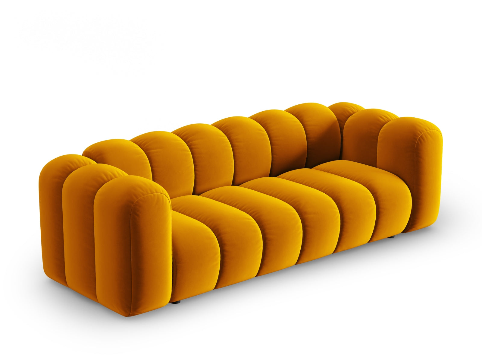 Elegantes Lupine Velour Sofa in Gelb, 3-Sitzer von Micadoni, ideal für stilvolle Wohnräume und gemütliche Abende.