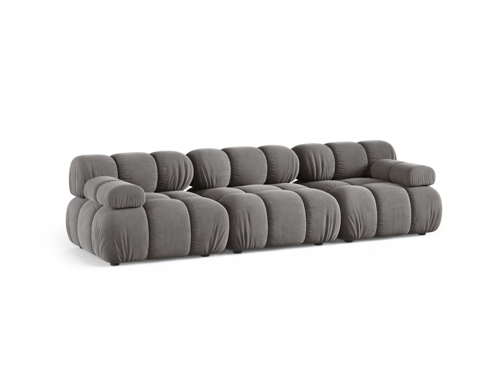 Elegantes Bellis Velour 3-Sitzer Sofa in sanftem Light Grey-Bluvel, ideal für stilvolle Wohnräume und modernes Design.