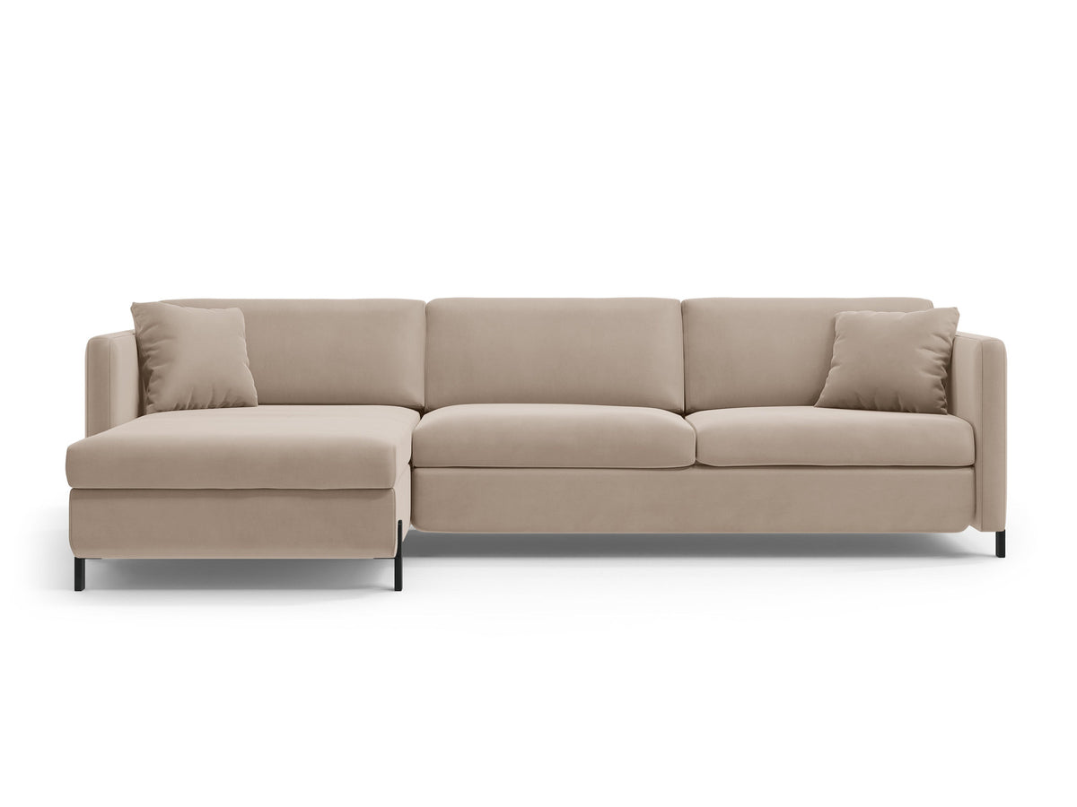 Gloria Velour links Ecksofa mit Schlaffunktion und Stauraum 4 Sitzer in Beige-Salvador präsentiert im Onlineshop von KAQTU Design AG. Bettsofa links ist von Micadoni