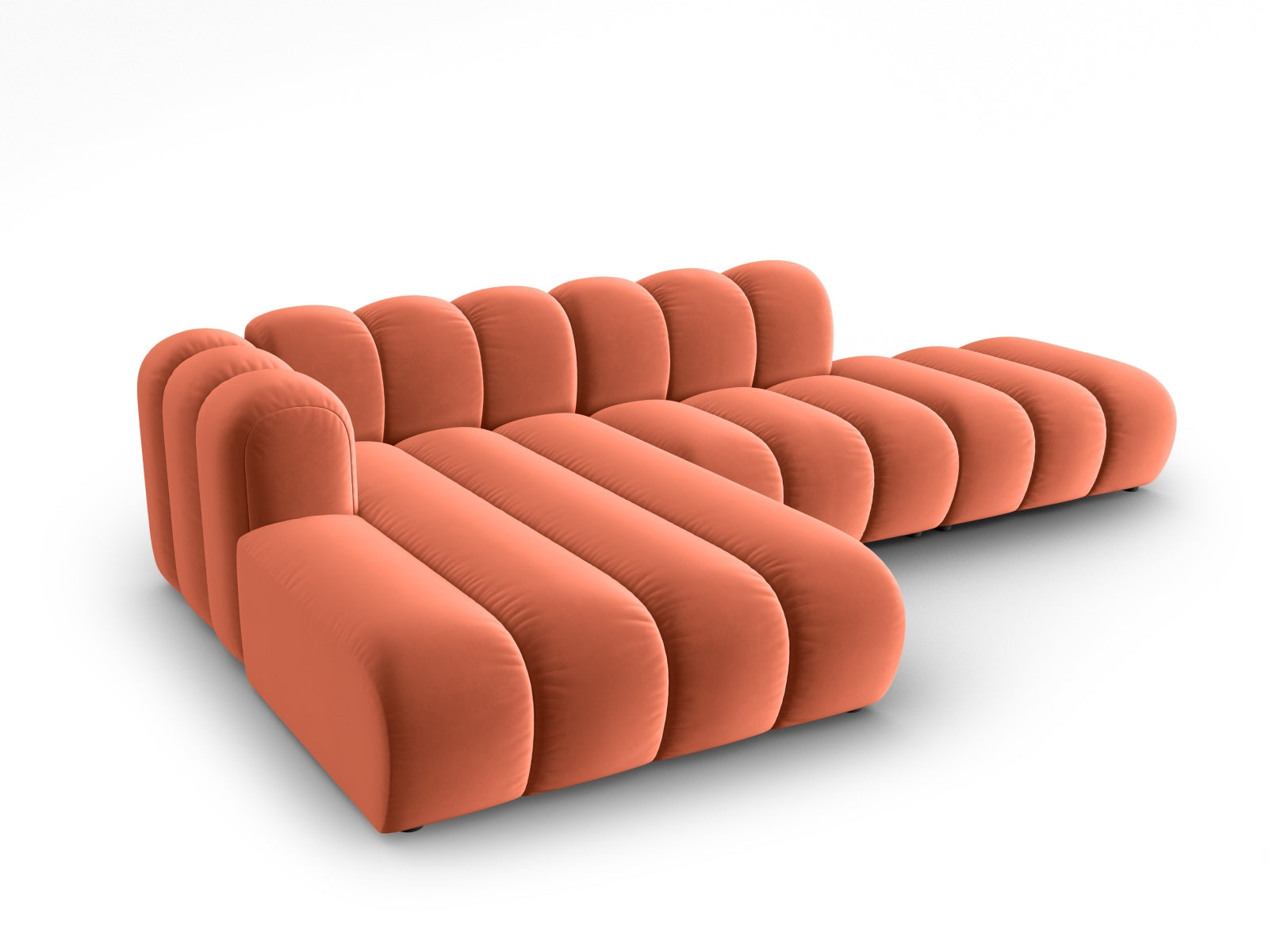 Modulares 5-Sitzer Ecksofa in Coral-Salvador, offen links, von Micadoni. Perfekte Kombination aus Komfort und modernem Design für Ihr Zuhause.