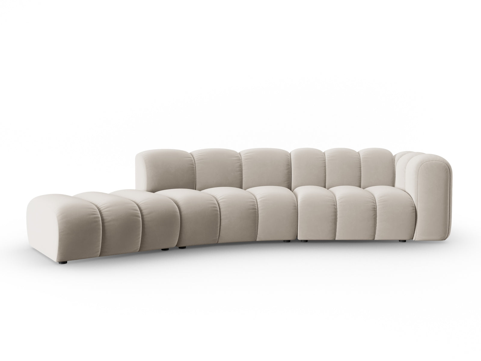 Beige Lupine Velour modulares Sofa links, 5-Sitzer von Micadoni, stilvolles L-Sofa für modernes Wohnen, ideal für gemütliche Räume.