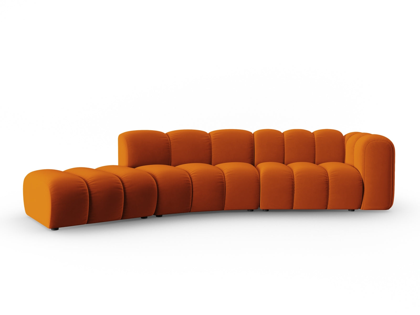 Elegantes, modulares 5-Sitzer Sofa in Terracotta mit Velourbezug, ideal für stilvolle Wohnräume. Linksseitige L-Form von Micadoni.