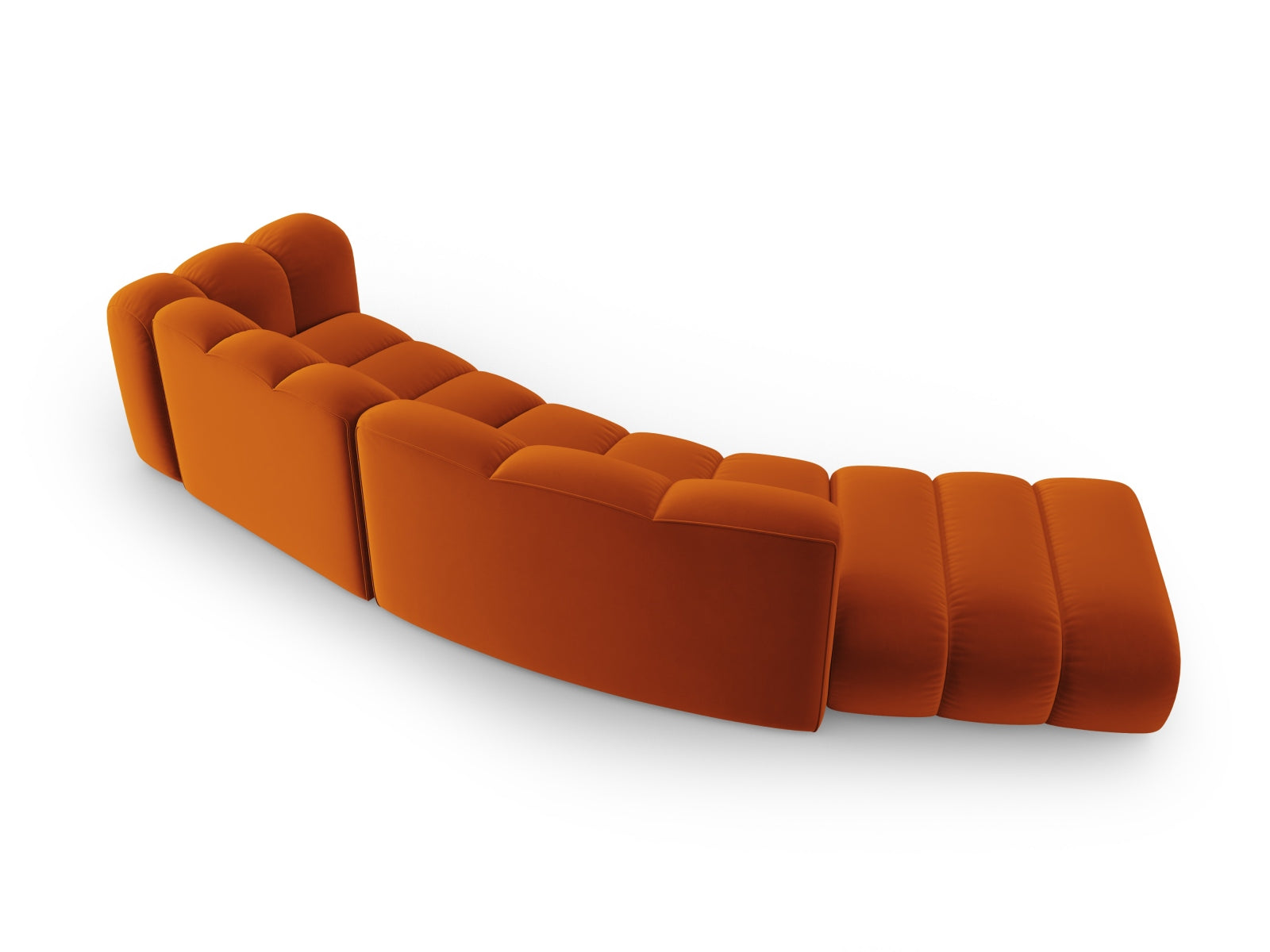 Modulares 5-Sitzer Sofa in warmem Terracotta, mit weichem Velourbezug, linksseitige L-Form für moderne Wohnkonzepte von Micadoni.