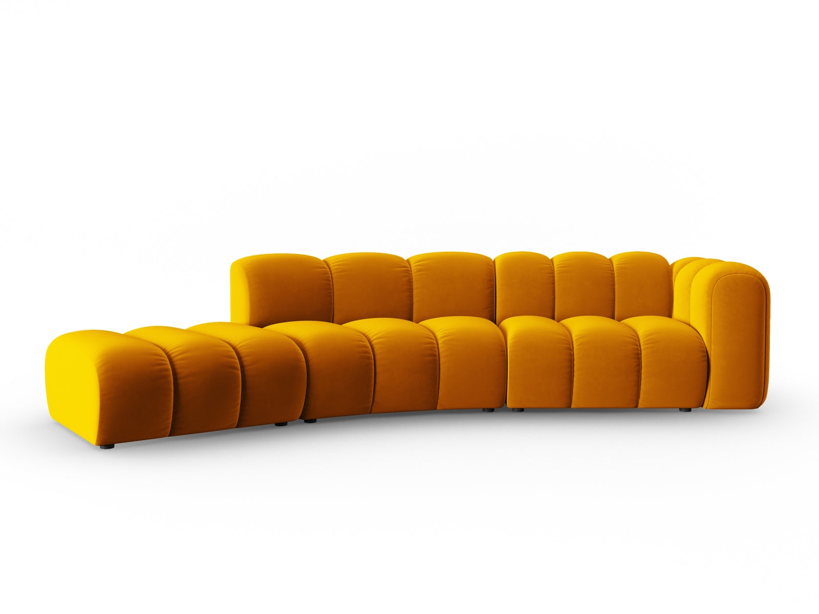 Elegantes, modulares 5-Sitzer Sofa in Velours mit linksseitiger Anordnung, ideal für stilvolle Wohnräume.
