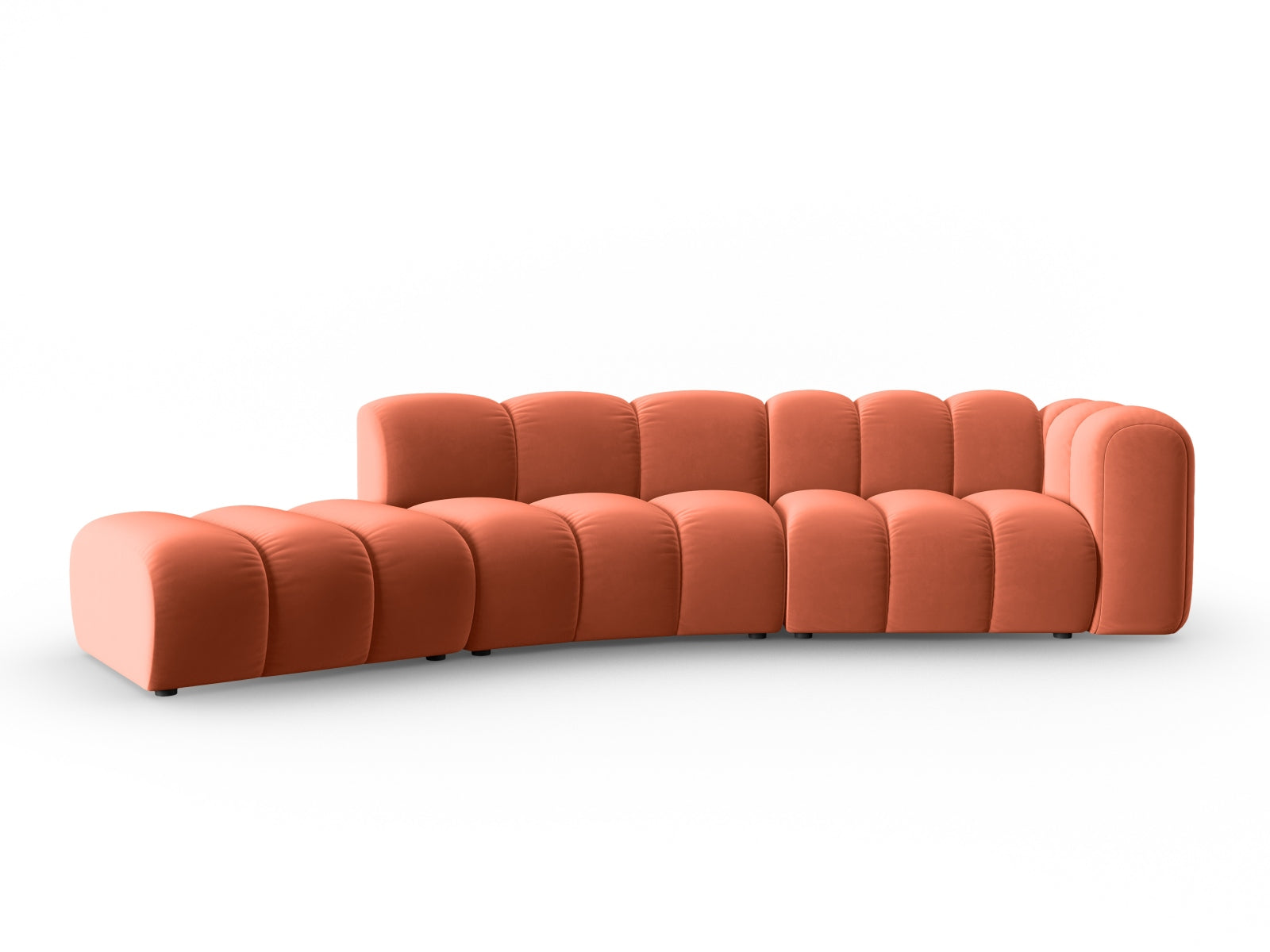 Elegantes, modulares 5-Sitzer Sofa in Velours mit linksseitiger Anordnung, ideal für stilvolle Wohnräume, präsentiert von Micadoni.