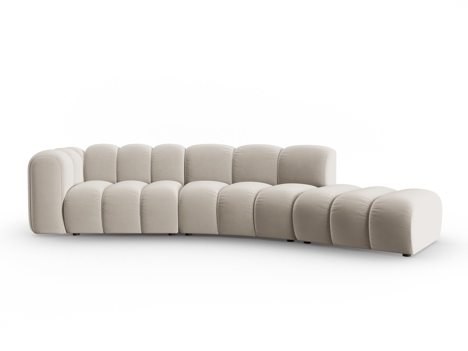 Beige Velour Sofa von Micadoni, modulares 5-Sitzer L-Sofa rechts, stilvolles Design für modernes Wohnen, ideal für gemütliche Räume.