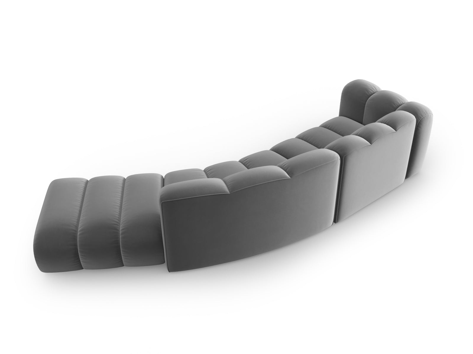 Modulares 5-Sitzer Sofa in stilvollem Grau mit weichem Velourbezug, perfekt für einladende und moderne Wohnambiente von Micadoni.