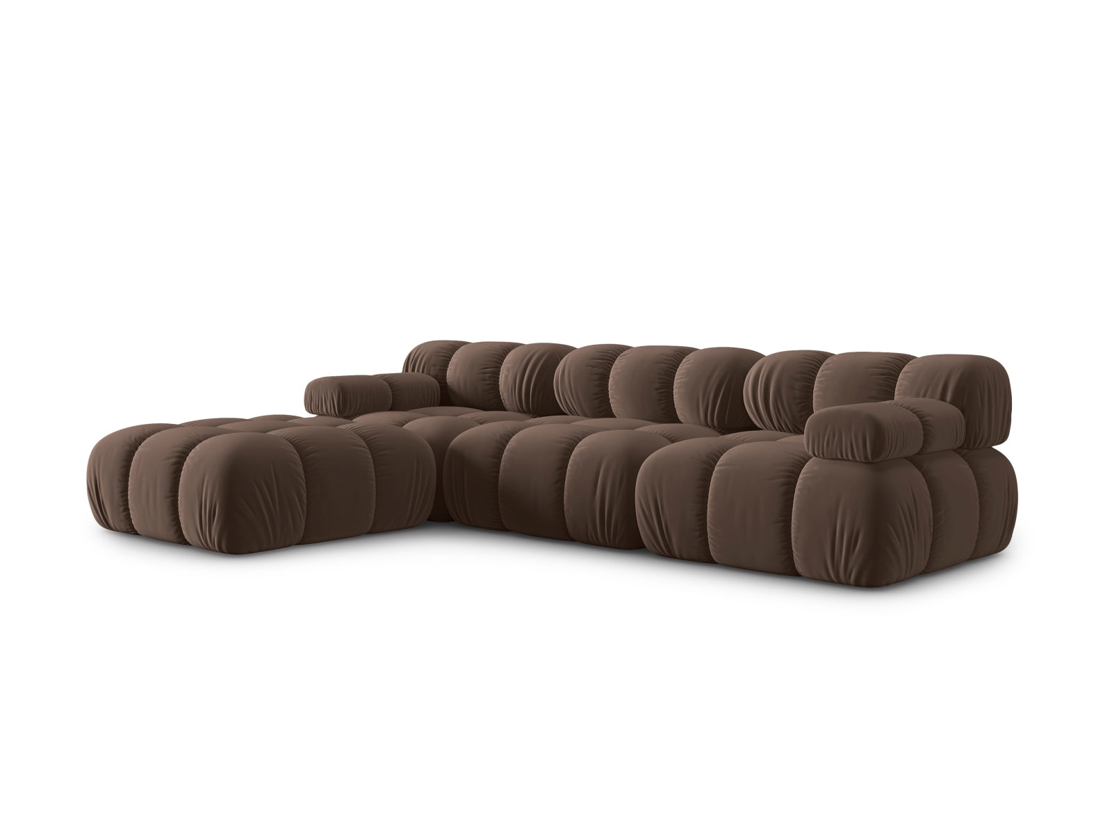 Modulares Bellis Velour Sofa in edlem Dunkelbraun, 4-Sitzer, 188 cm, linksseitig, perfekt für moderne und gemütliche Wohnambiente.