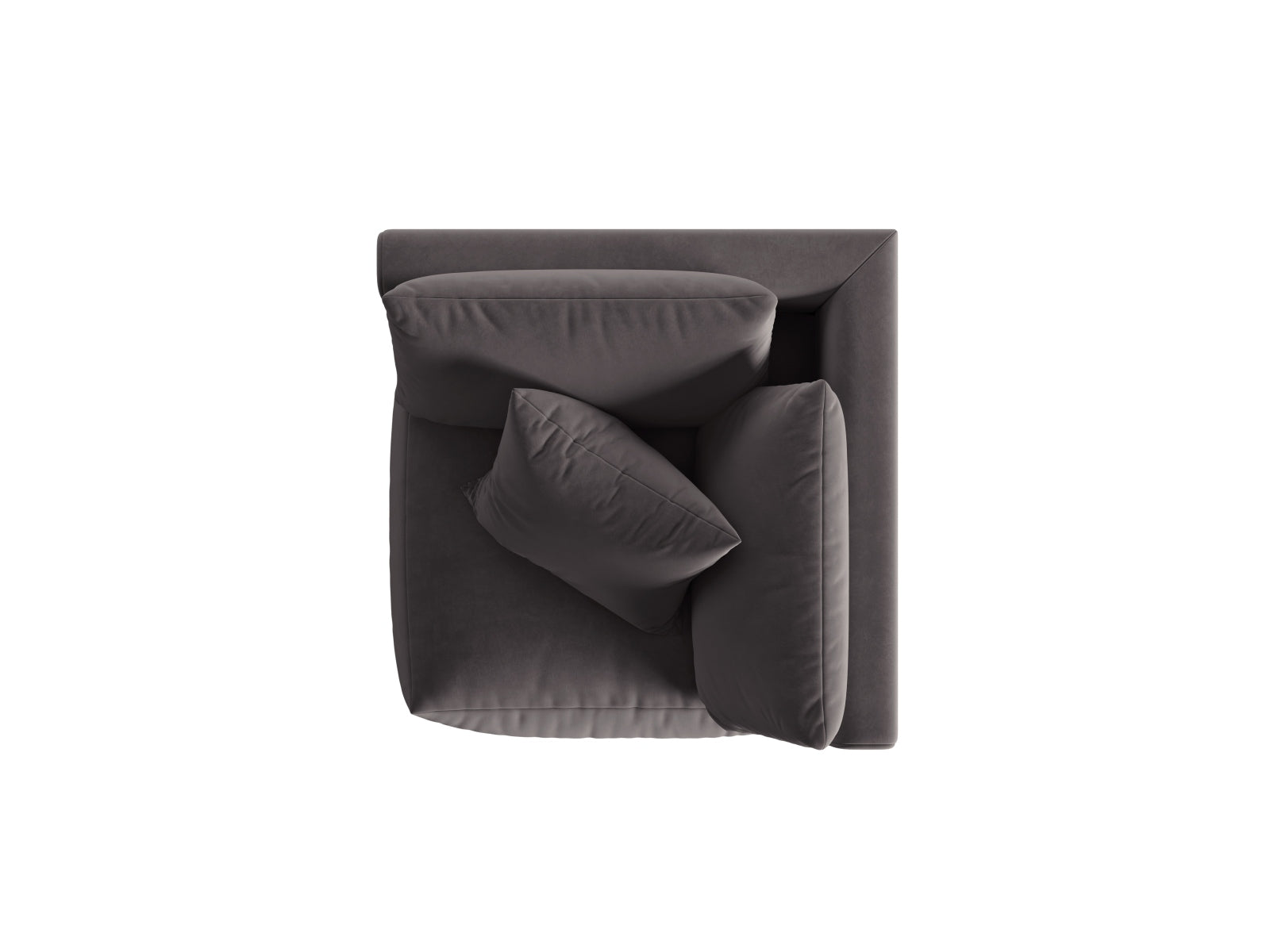 Eleganter Chris Velour Modul Corner 1 Sitzer in stilvollem Dunkelgrau, ideal für kreative Raumgestaltungen und entspannte Sitzgelegenheiten.