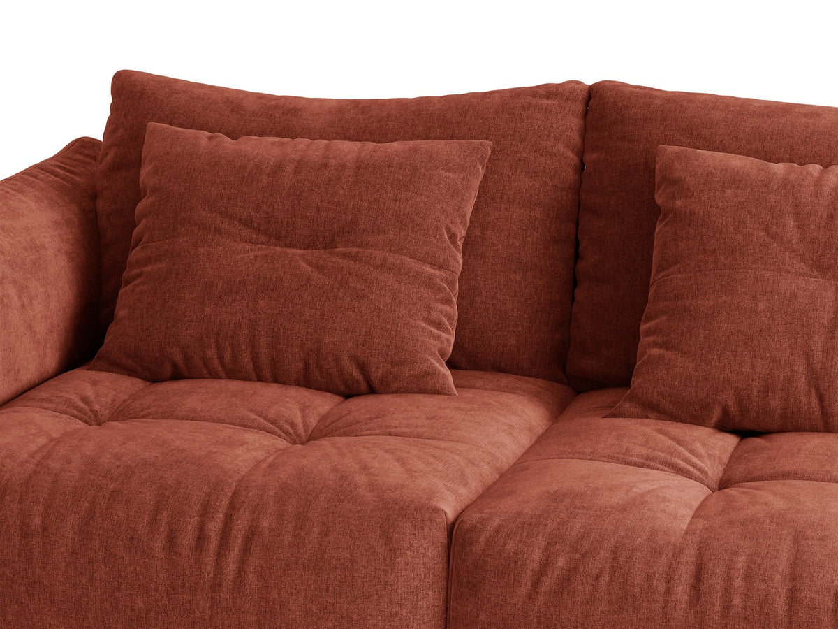 Eckmodul des Bloom Sofas von Micadoni in leichtem Beige, Bezug aus Casino Velours-Stoff, schwarze Kunststoffbeine, gepolsterte Rückenlehne.