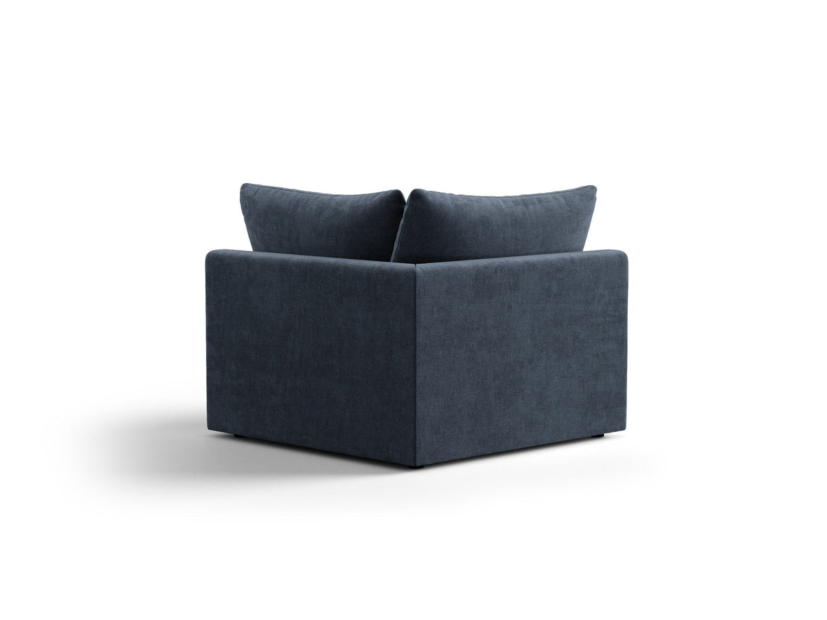 Eckmodul des Bloom Sofas von Micadoni in leichtem Beige, Bezug aus Casino Velours-Stoff, schwarze Kunststoffbeine, gepolsterte Rückenlehne.