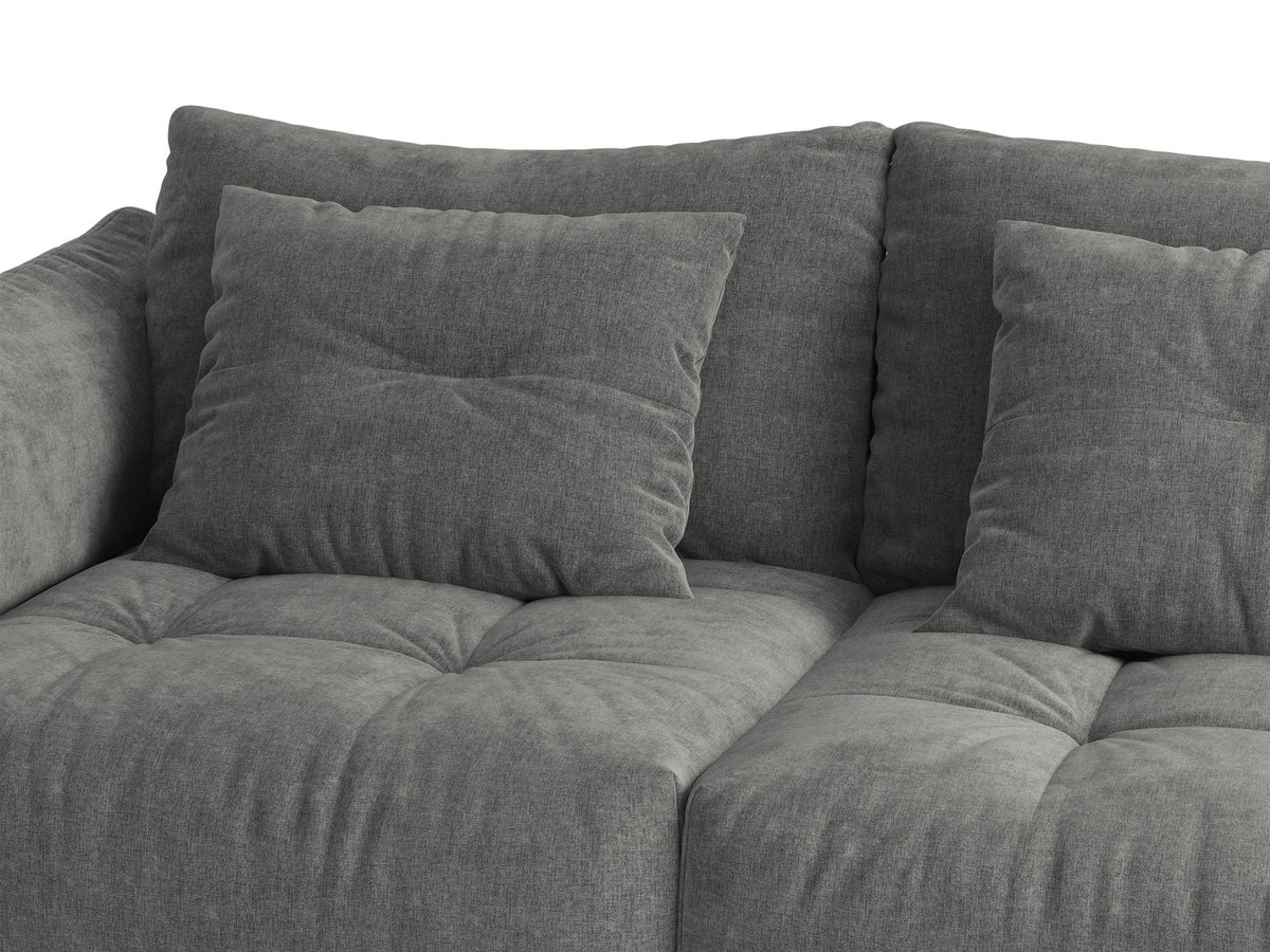 Eckmodul des Bloom Sofas von Micadoni in leichtem Beige, Bezug aus Casino Velours-Stoff, schwarze Kunststoffbeine, gepolsterte Rückenlehne.