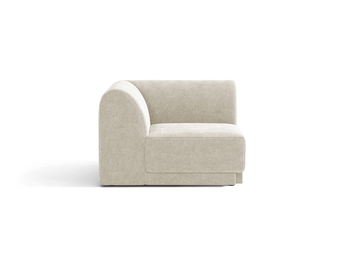 Miley Eckmodul von Micadoni in Dunkelbeige, modulares Sofa mit Stoffbezug Bluvel 30 und schwarzen Kunststoffbeinen aus Polypropylen