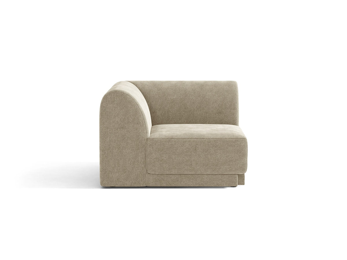 Miley Eckmodul von Micadoni in Dunkelbeige, modulares Sofa mit Stoffbezug Bluvel 30 und schwarzen Kunststoffbeinen aus Polypropylen