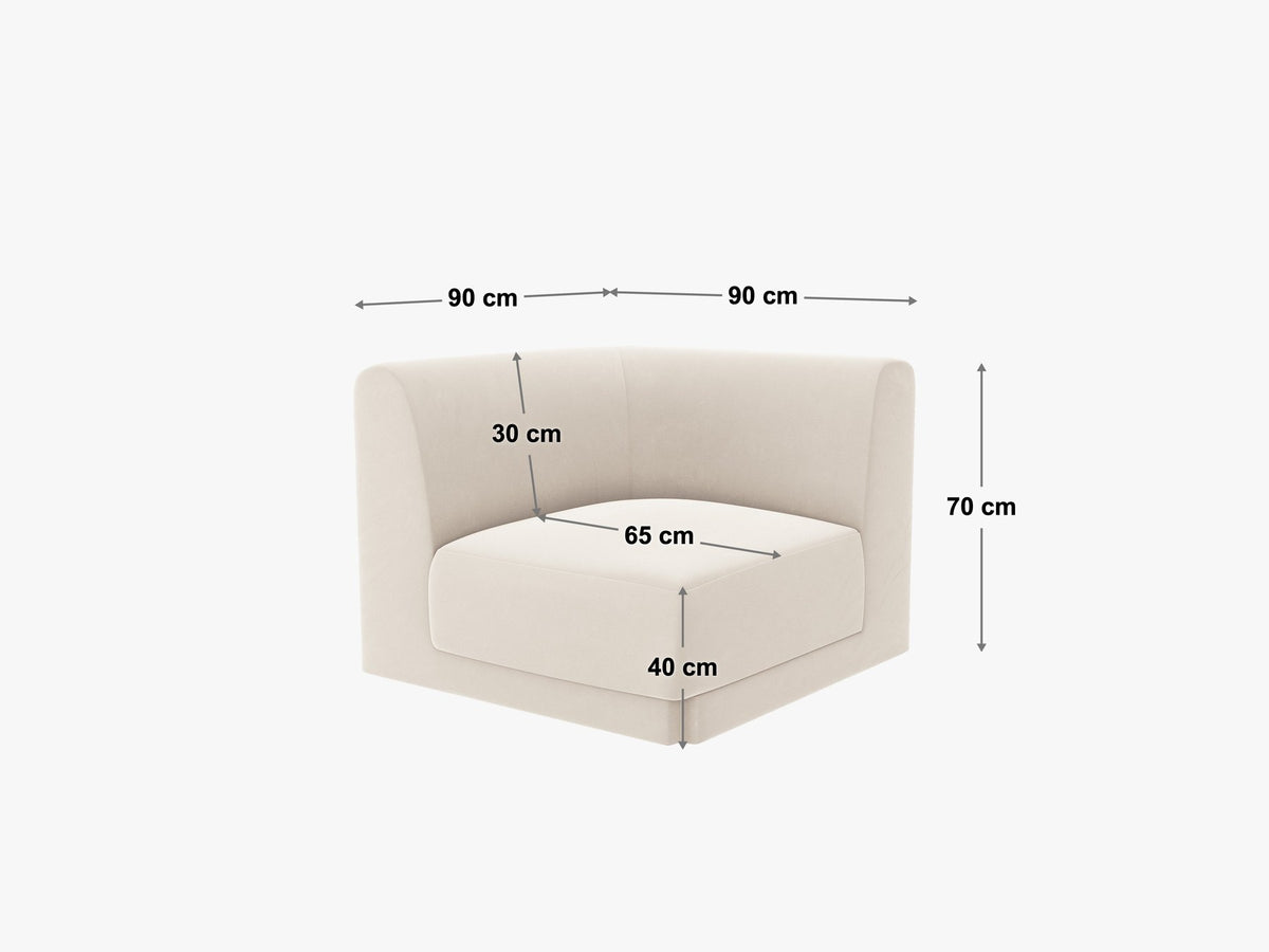 Miley Eckmodul von Micadoni in Dunkelbeige, modulares Sofa mit Stoffbezug Bluvel 30 und schwarzen Kunststoffbeinen aus Polypropylen