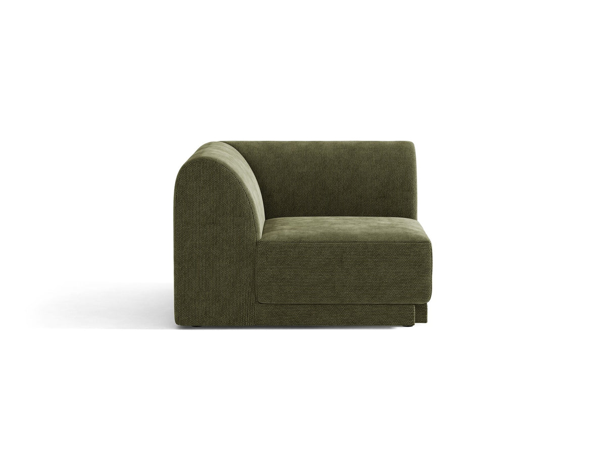 Miley Eckmodul von Micadoni in Dunkelbeige, modulares Sofa mit Stoffbezug Bluvel 30 und schwarzen Kunststoffbeinen aus Polypropylen