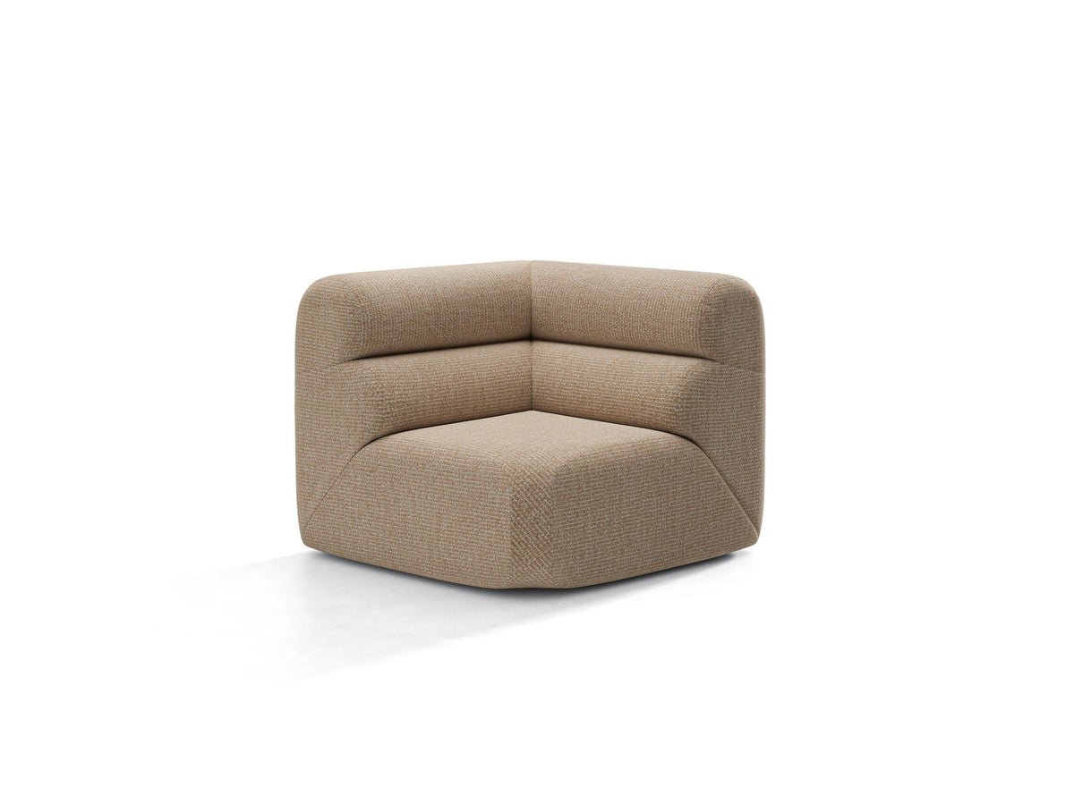Eckmodul Neo von Micadoni in dunklem Olivgrün, gepolstertes modulares Sofa mit hoher Rückenlehne und schwarzen Kunststoffbeinen.