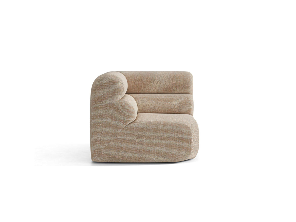 Eckmodul Neo von Micadoni in dunklem Olivgrün, gepolstertes modulares Sofa mit hoher Rückenlehne und schwarzen Kunststoffbeinen.