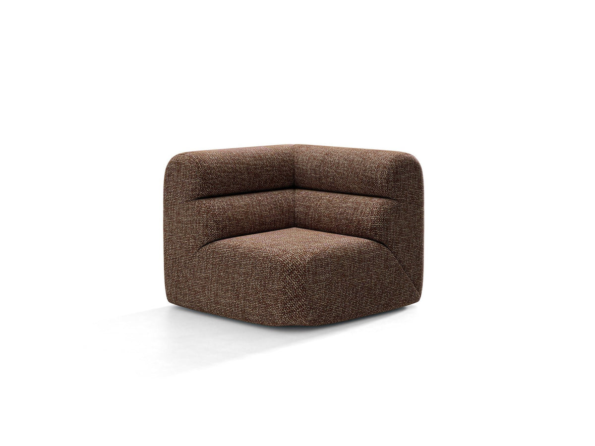 Eckmodul Neo von Micadoni in dunklem Olivgrün, gepolstertes modulares Sofa mit hoher Rückenlehne und schwarzen Kunststoffbeinen.