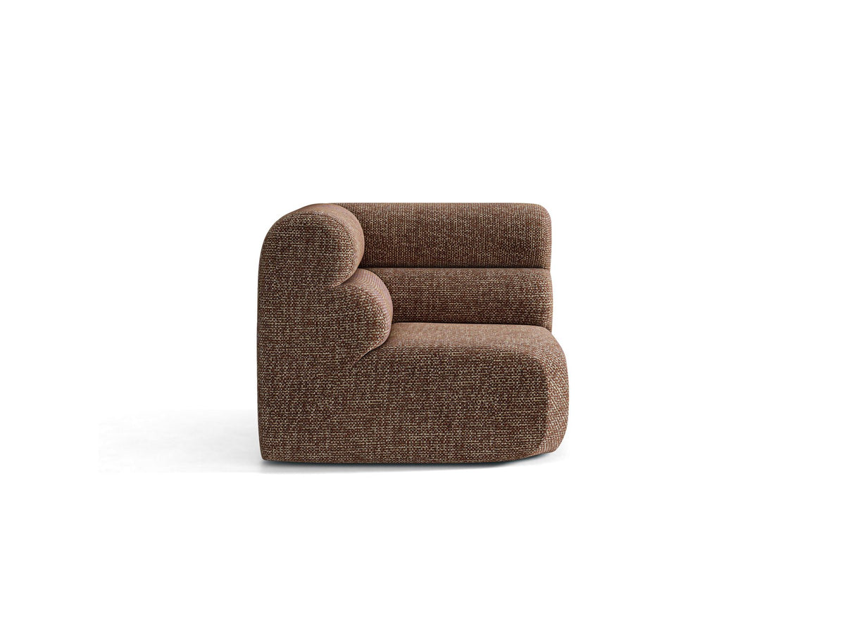 Eckmodul Neo von Micadoni in dunklem Olivgrün, gepolstertes modulares Sofa mit hoher Rückenlehne und schwarzen Kunststoffbeinen.