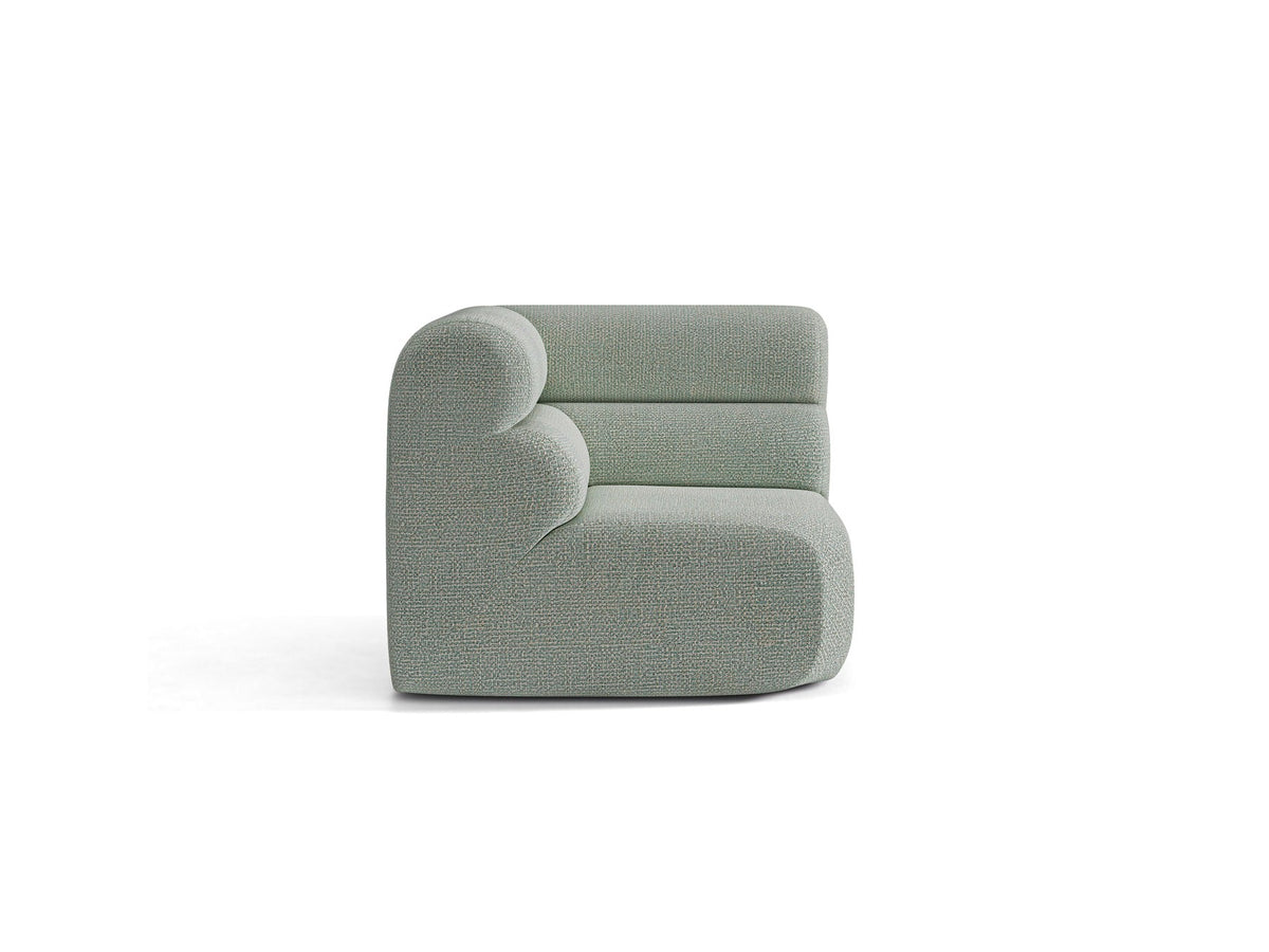 Eckmodul Neo von Micadoni in dunklem Olivgrün, gepolstertes modulares Sofa mit hoher Rückenlehne und schwarzen Kunststoffbeinen.