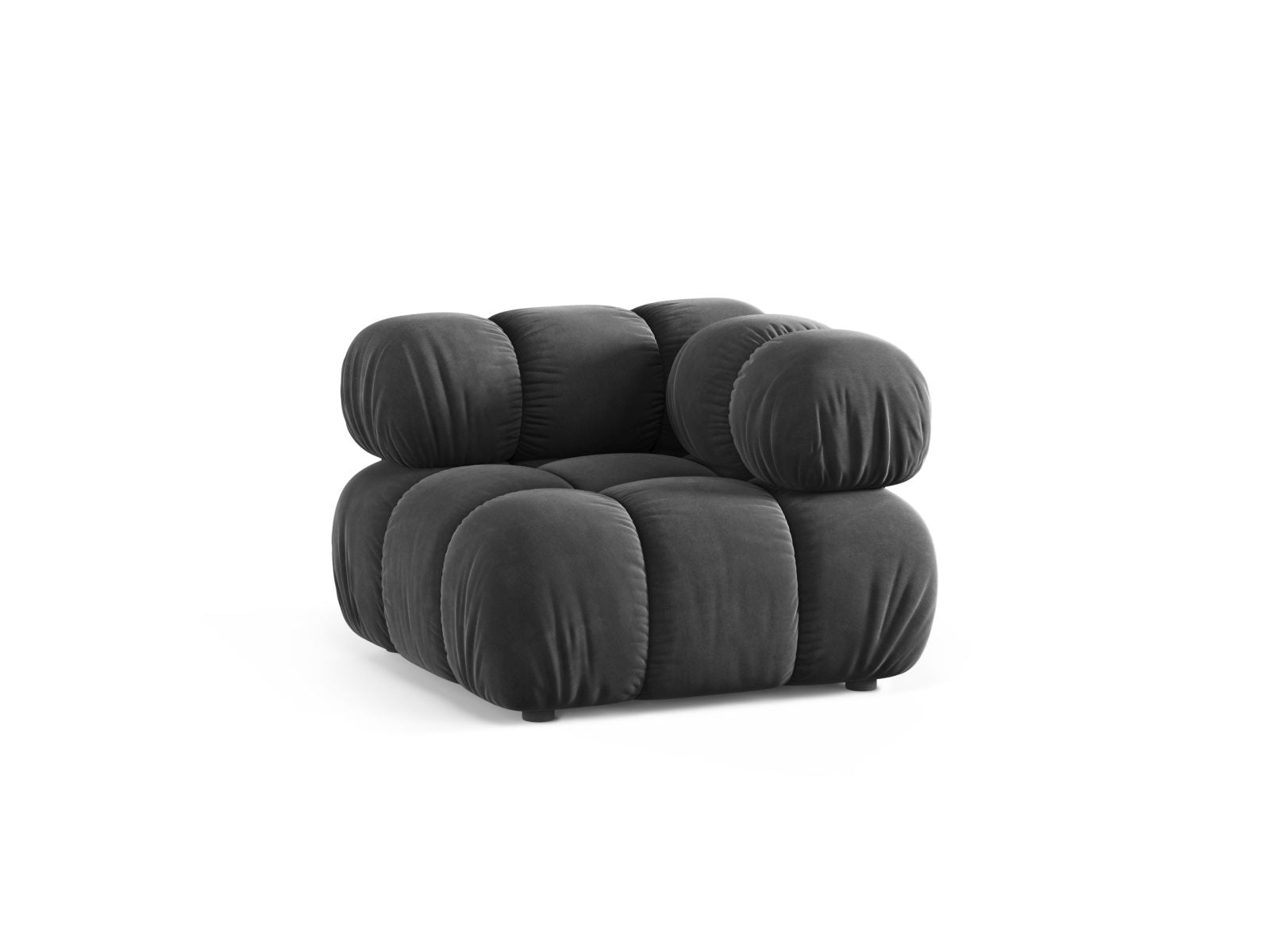 Elegantes 1-Sitzer Eckmodul Bellis in stilvollem Grau, ideal für individuelle Sofa-Kombinationen im modernen Wohnraum.