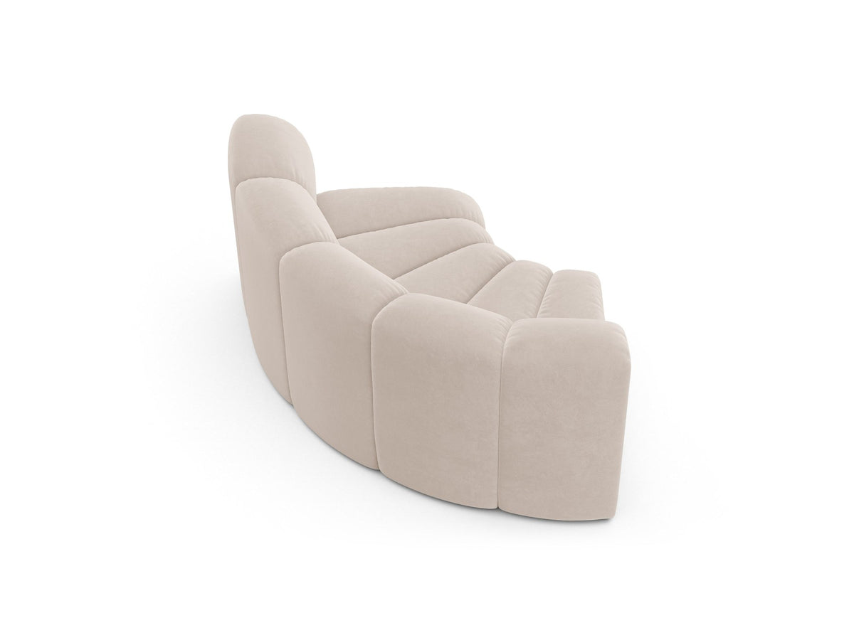 Produktfoto des Lupine Eckmoduls von Micadoni: modulares Sofa-Eckelement in leichtem Beige mit Venus-Samtbezug und schwarzen Kunststoffbeinen.