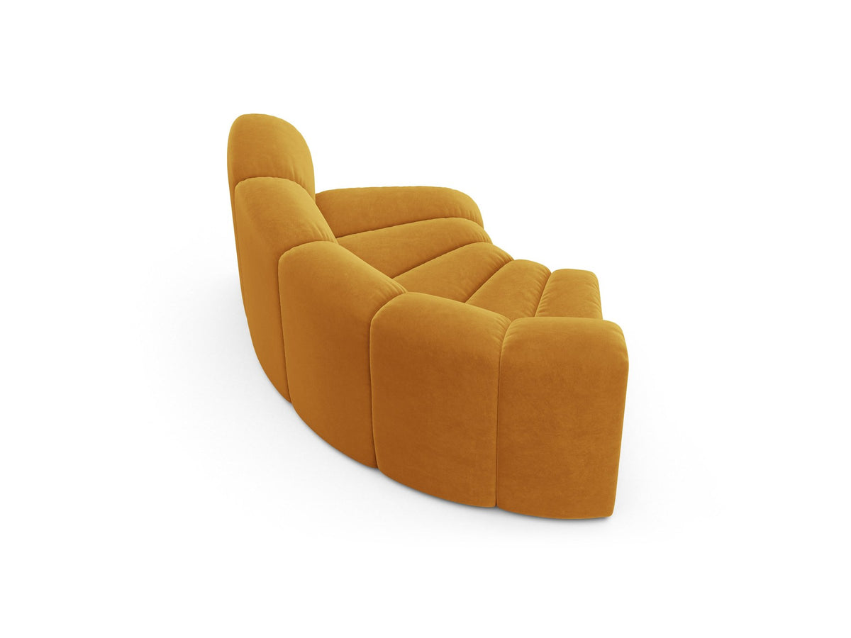 Produktfoto des Lupine Eckmoduls von Micadoni: modulares Sofa-Eckelement in leichtem Beige mit Venus-Samtbezug und schwarzen Kunststoffbeinen.