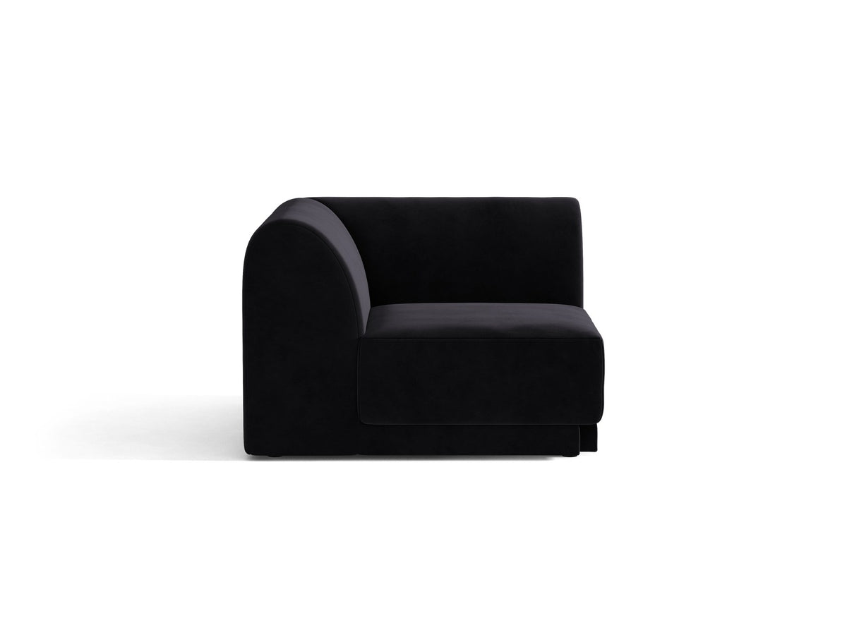 Miley Eckmodul von Micadoni in Dunkelbeige, modulares Sofa mit Stoffbezug Bluvel 30 und schwarzen Kunststoffbeinen aus Polypropylen