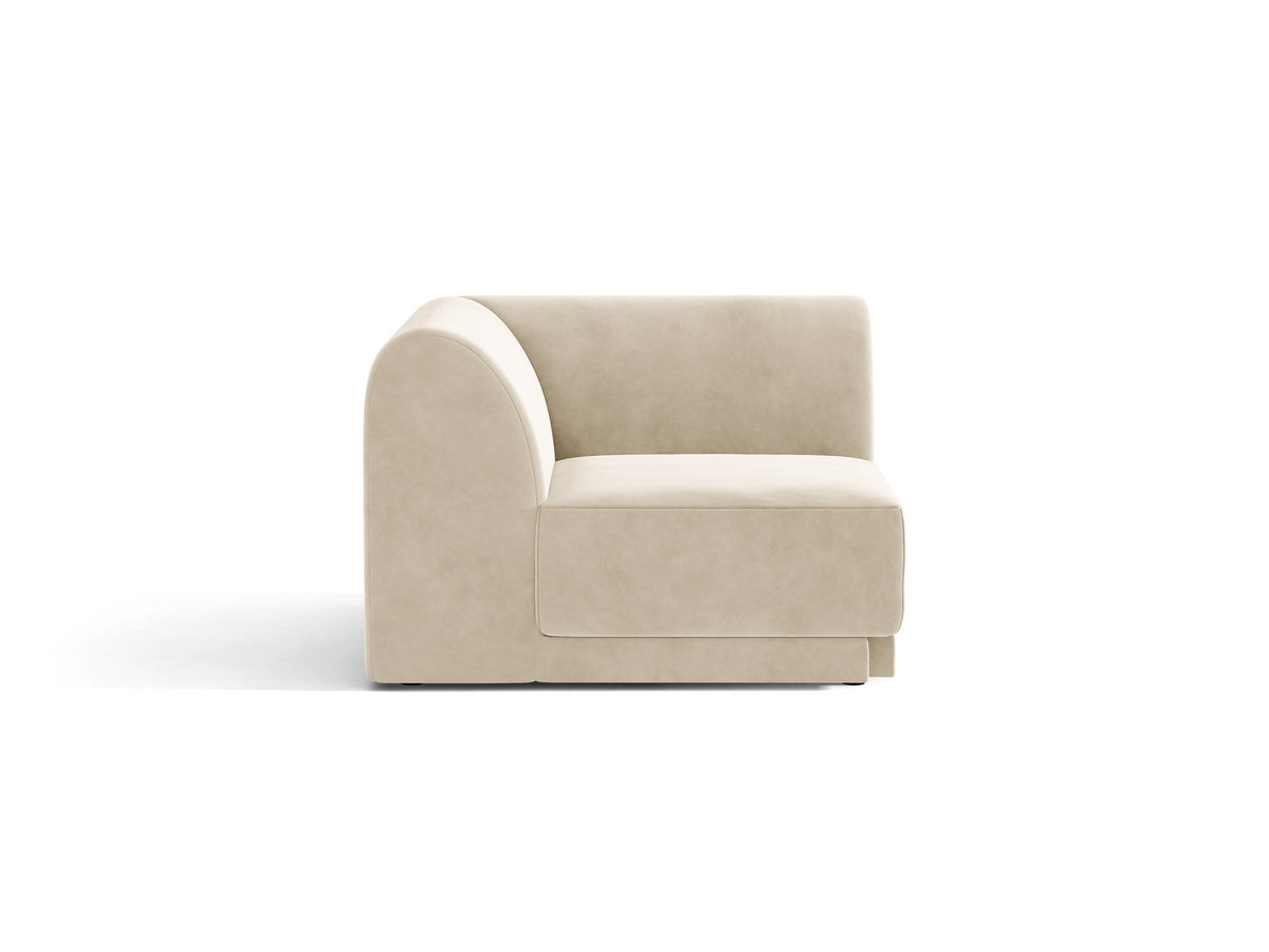 Miley Eckmodul von Micadoni in Dunkelbeige, modulares Sofa mit Stoffbezug Bluvel 30 und schwarzen Kunststoffbeinen aus Polypropylen