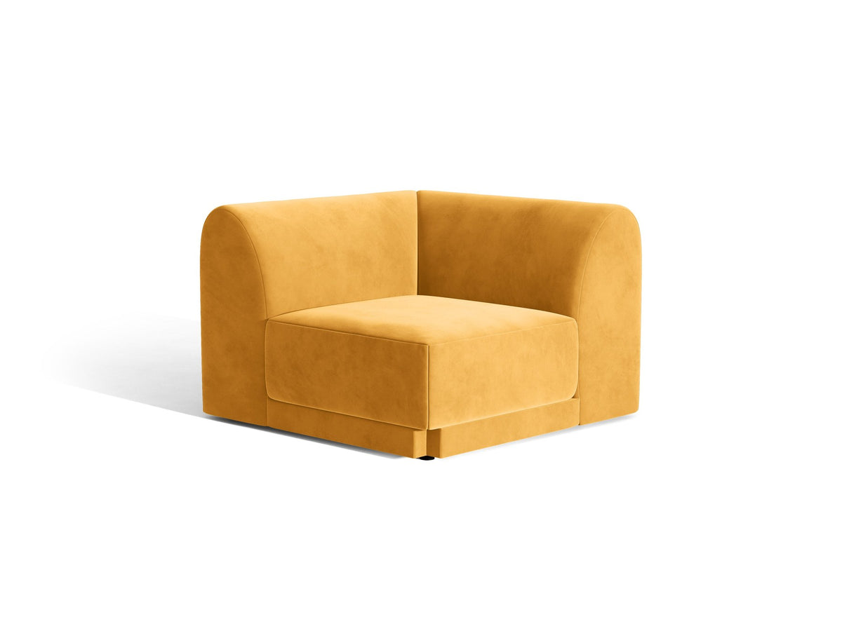 Miley Eckmodul von Micadoni in Dunkelbeige, modulares Sofa mit Stoffbezug Bluvel 30 und schwarzen Kunststoffbeinen aus Polypropylen