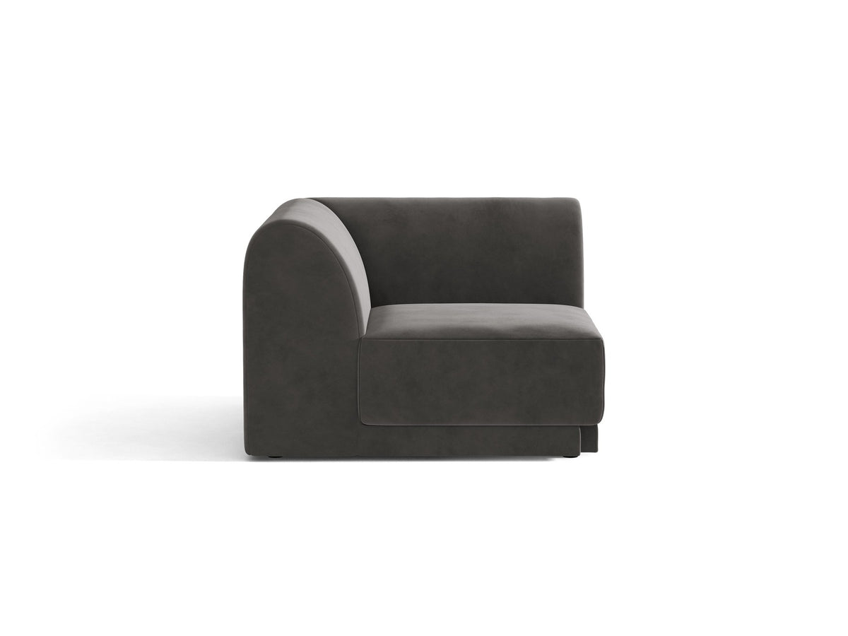 Miley Eckmodul von Micadoni in Dunkelbeige, modulares Sofa mit Stoffbezug Bluvel 30 und schwarzen Kunststoffbeinen aus Polypropylen