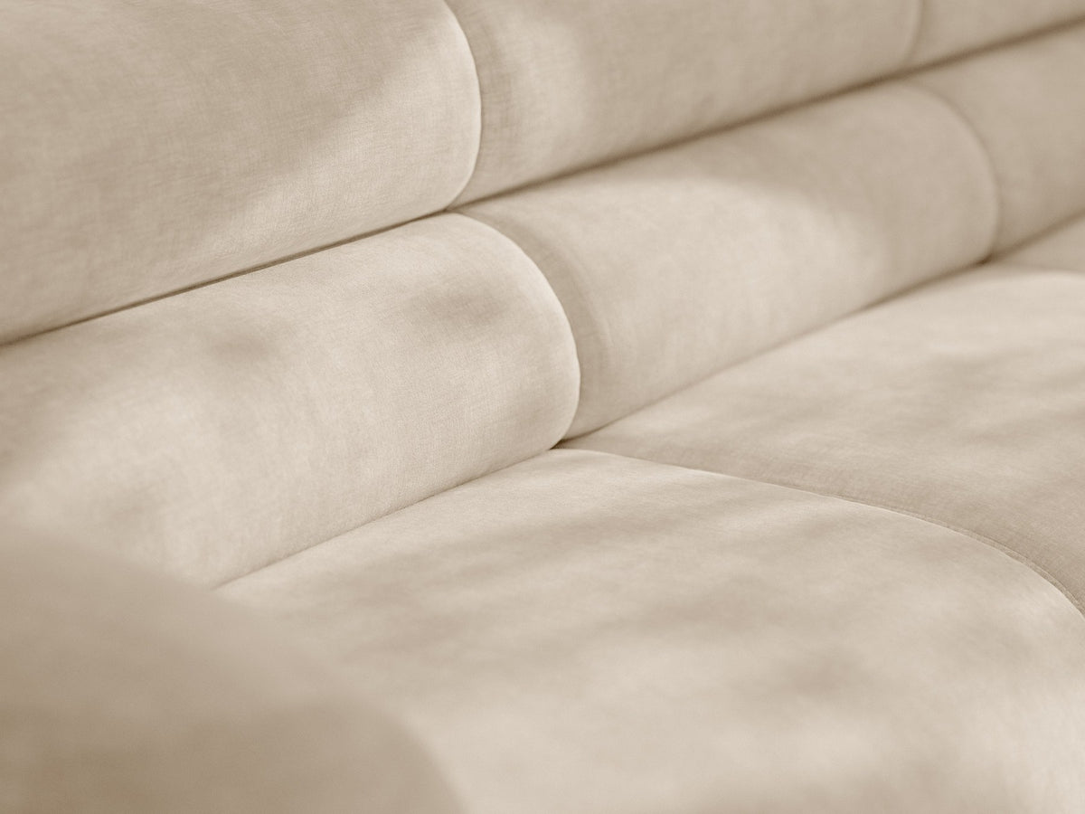 Eckmodul Neo von Micadoni in dunklem Olivgrün, gepolstertes modulares Sofa mit hoher Rückenlehne und schwarzen Kunststoffbeinen.