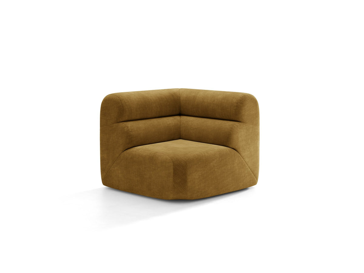 Eckmodul Neo von Micadoni in dunklem Olivgrün, gepolstertes modulares Sofa mit hoher Rückenlehne und schwarzen Kunststoffbeinen.