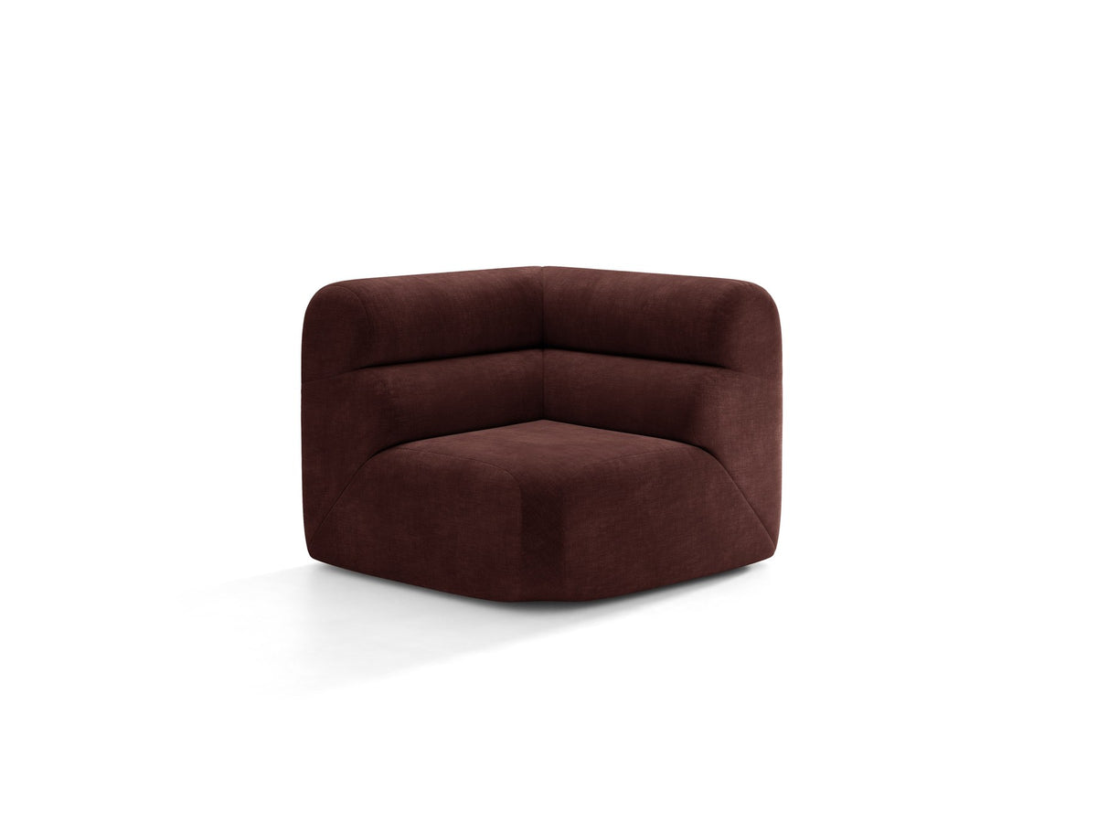 Eckmodul Neo von Micadoni in dunklem Olivgrün, gepolstertes modulares Sofa mit hoher Rückenlehne und schwarzen Kunststoffbeinen.