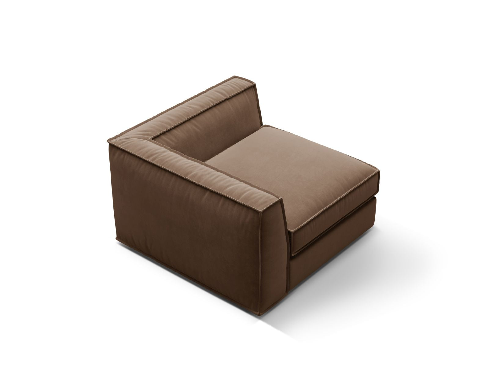 Elegantes 1-Sitzer Eckmodul Pola in warmem Braun, ideal für individuelle Sofa-Arrangements und zeitgemäße Einrichtungsideen.